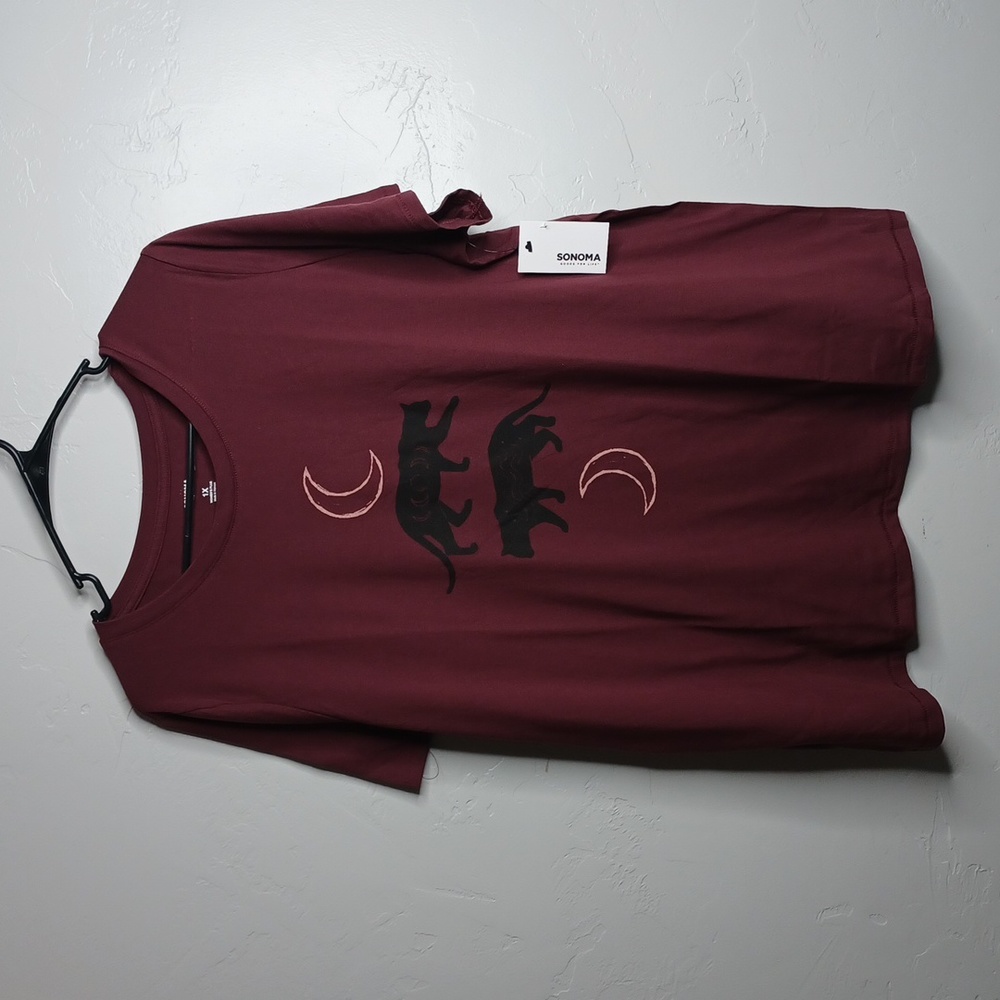 Sonoma Goods For Life Womens 1X Burgundy Panther Moon Graphic Tee WS14K020PG6‎